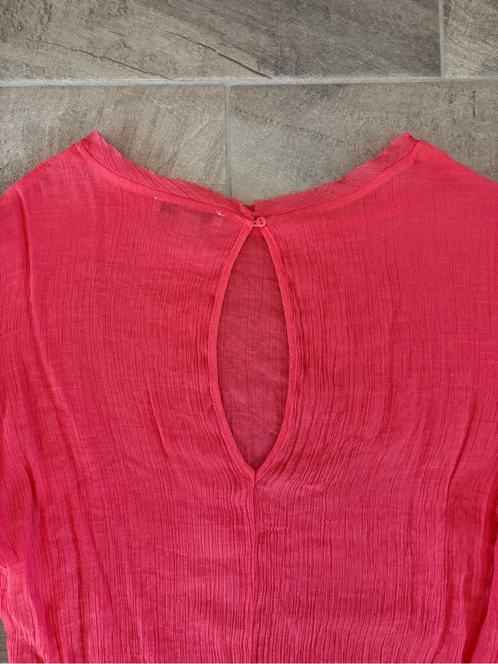 Pink Bell Sleeve Blouse - Size Medium - Boho Flowy Top Keyhole Back EUC - Picture 5 of 8